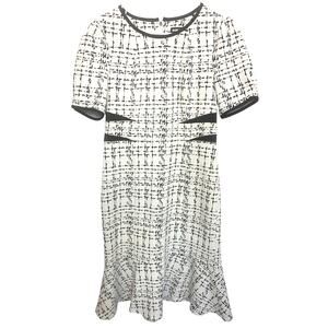 Karl Lagerfeld Paris Retro Midi Tulip Dress 8 White Black Tweed Holiday Preppy